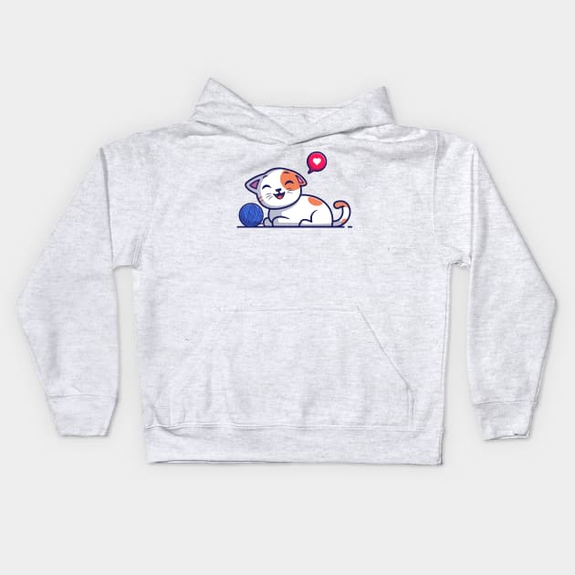 Cute cat playing with yarn ball cartoon Kids Hoodie by Catalyst Labs